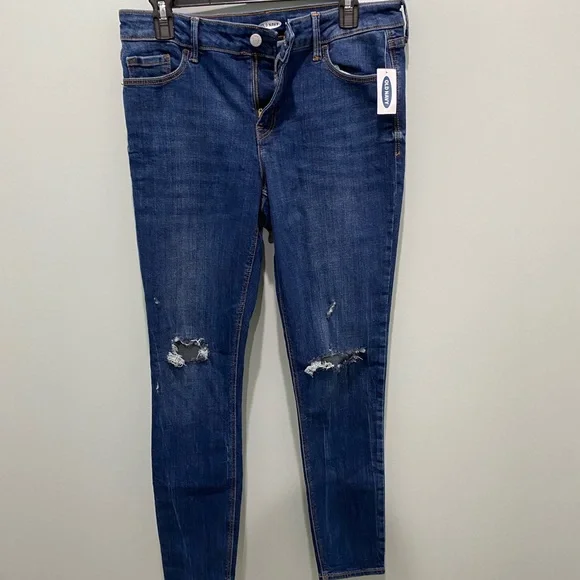 womens size 10 long old navy super skinny ripped jeans - Picture 3 of 11